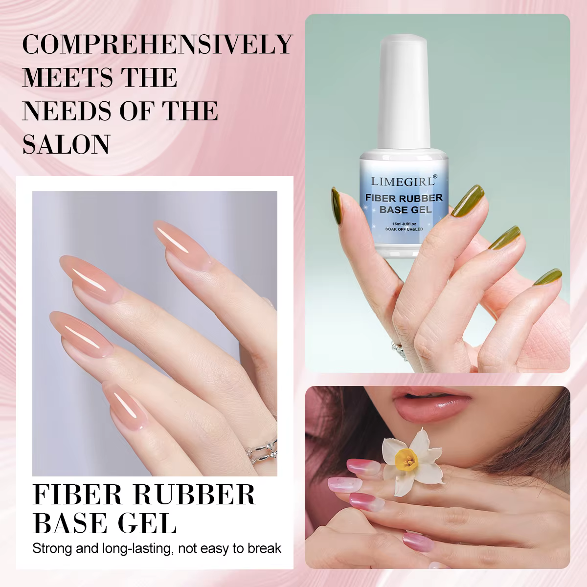 LIMEGIRL15ml Gel à base de caoutchouc en fibre de verre pour la réparation des ongles cassés Construction rapide Gel