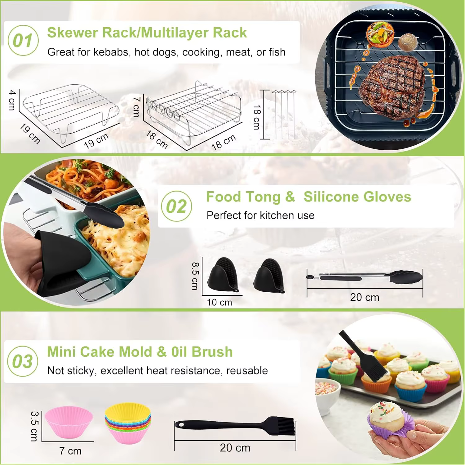 Ensemble d'accessoires pour friteuse à air, moules en silicone carrés de 22 cm pour friteuses à air Phi XL 6.2L, COSORI 5.5L, 4.7L, Cecotec 5.5L, 6L
