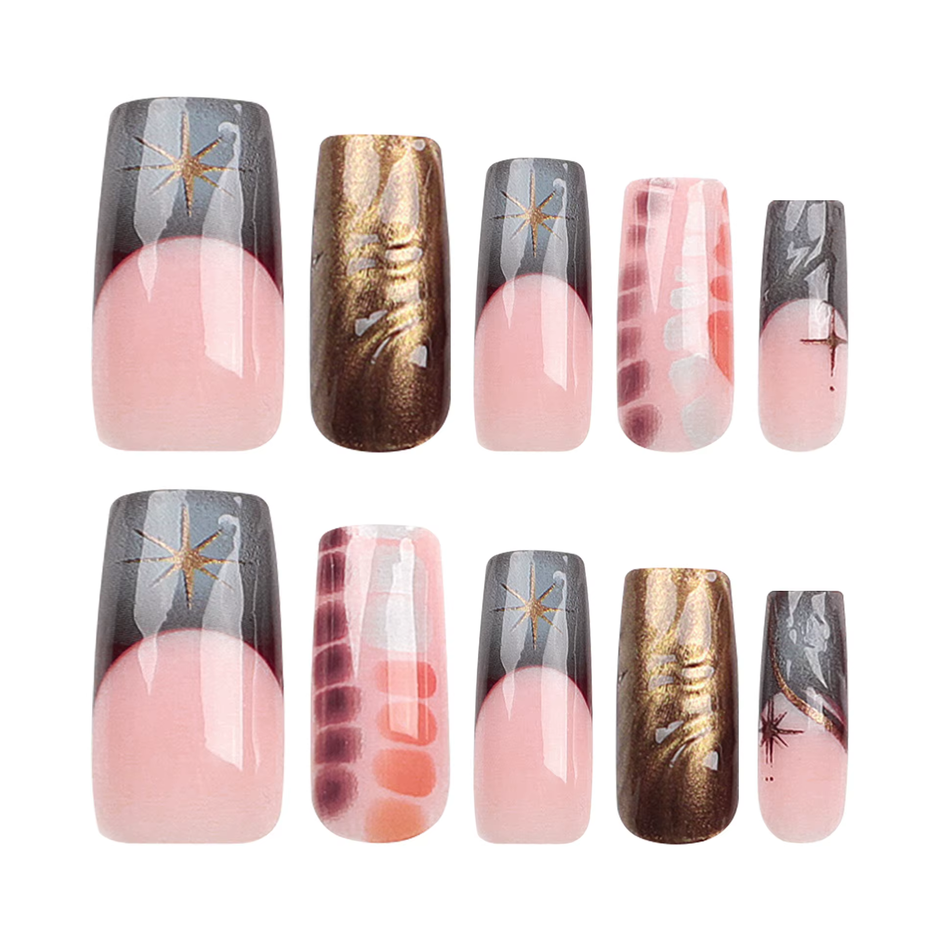 Faux ongles français avec ombrage d'étoiles 3D