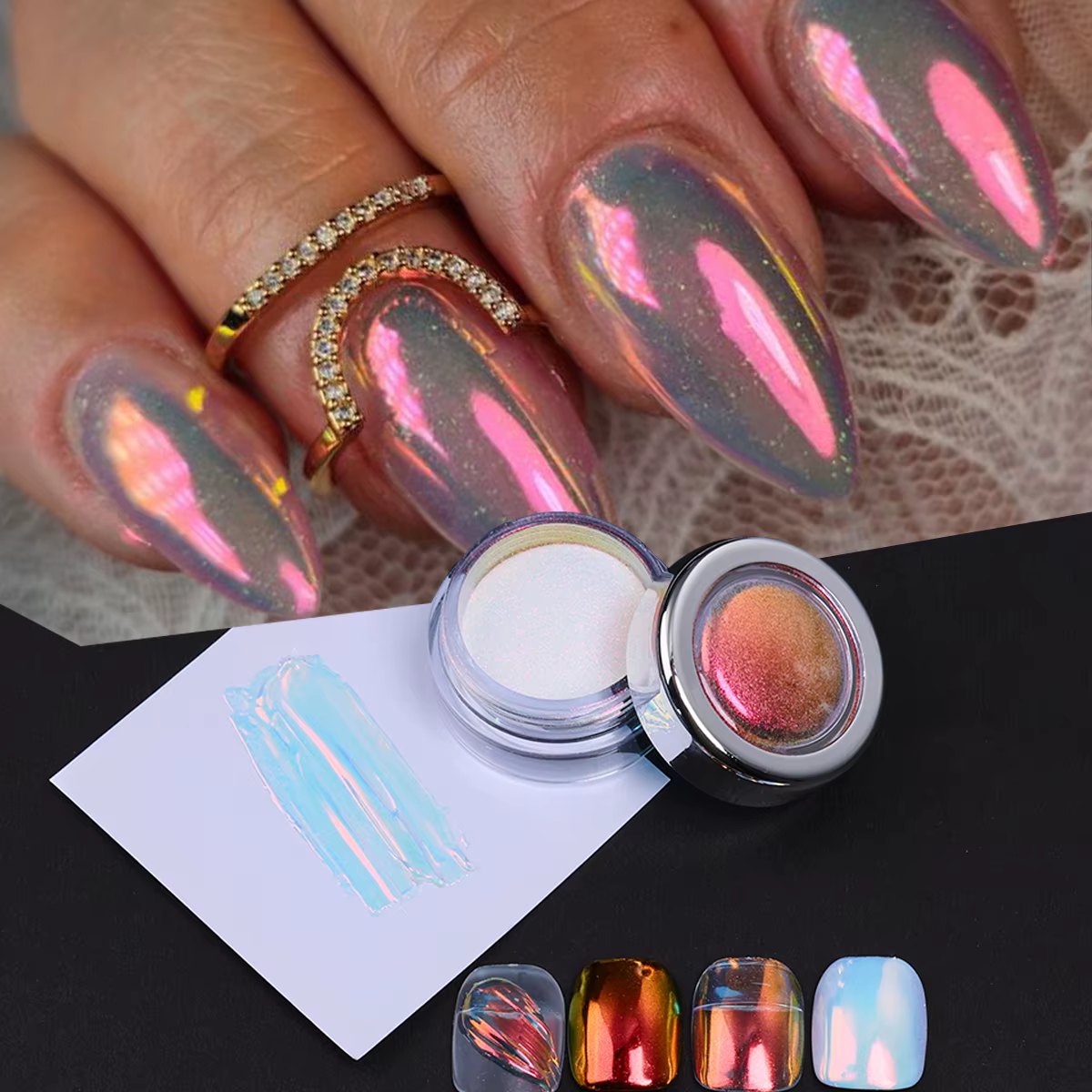 0.3g Iridescent Aurora miroir ongles paillettes Pigment licorne Chrome frotter la poussière arc-en-ciel fée scintillant haute qualité manucure poudre