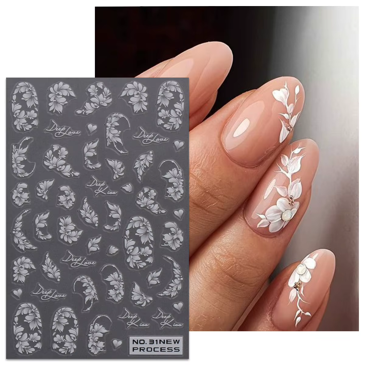 6 autocollants pour ongles à fleurs blanches fraîches de printemps