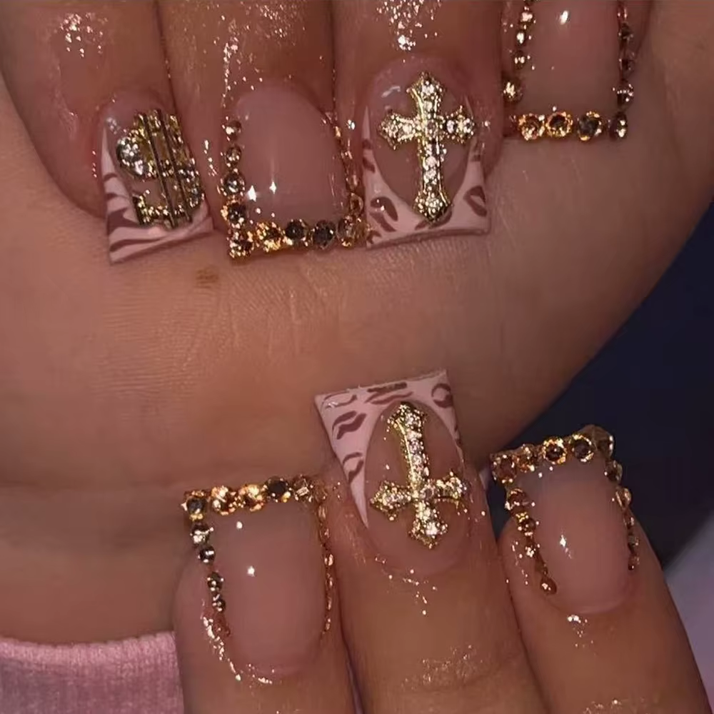 10 pièces diamant français pointu ongles courts carrés