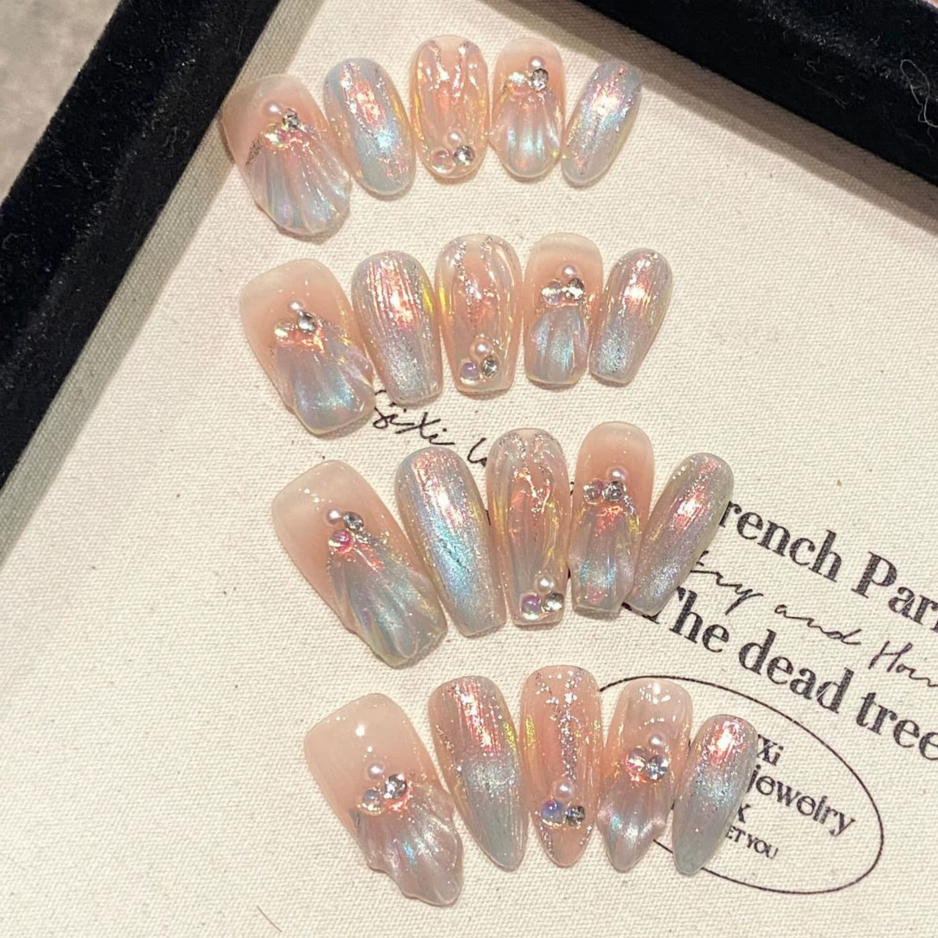 10 pièces à la main sirène presse sur ongles paillettes dégradé bleu faux
