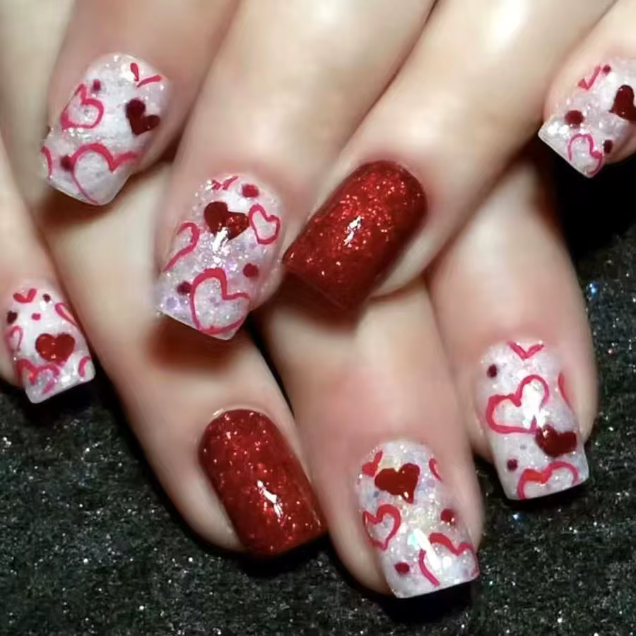 24 pièces doux amour presse sur ongles cadeau de saint valentin pour les filles portable faux