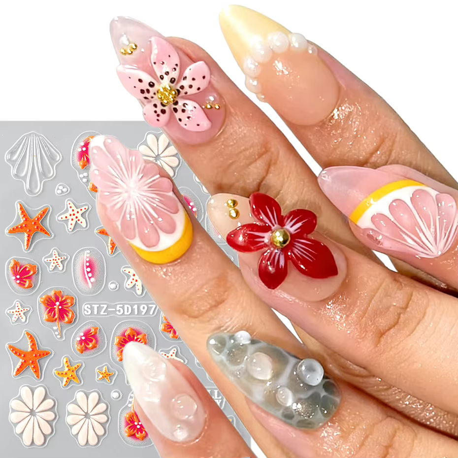 Autocollants pour ongles Étoile de mer orange Hibiscus