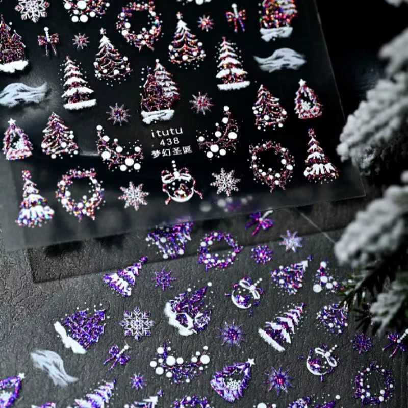 Autocollants de manucure auto-adhésifs en relief de noël