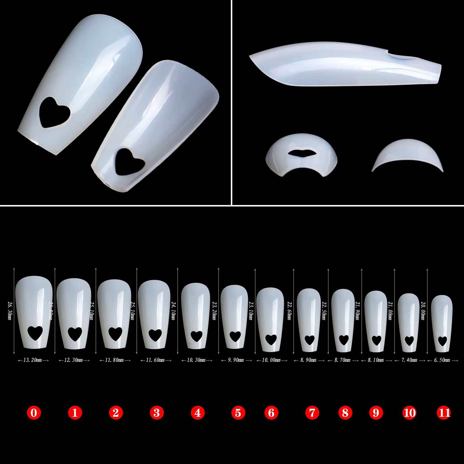 Faux embouts évidés en forme de cœur