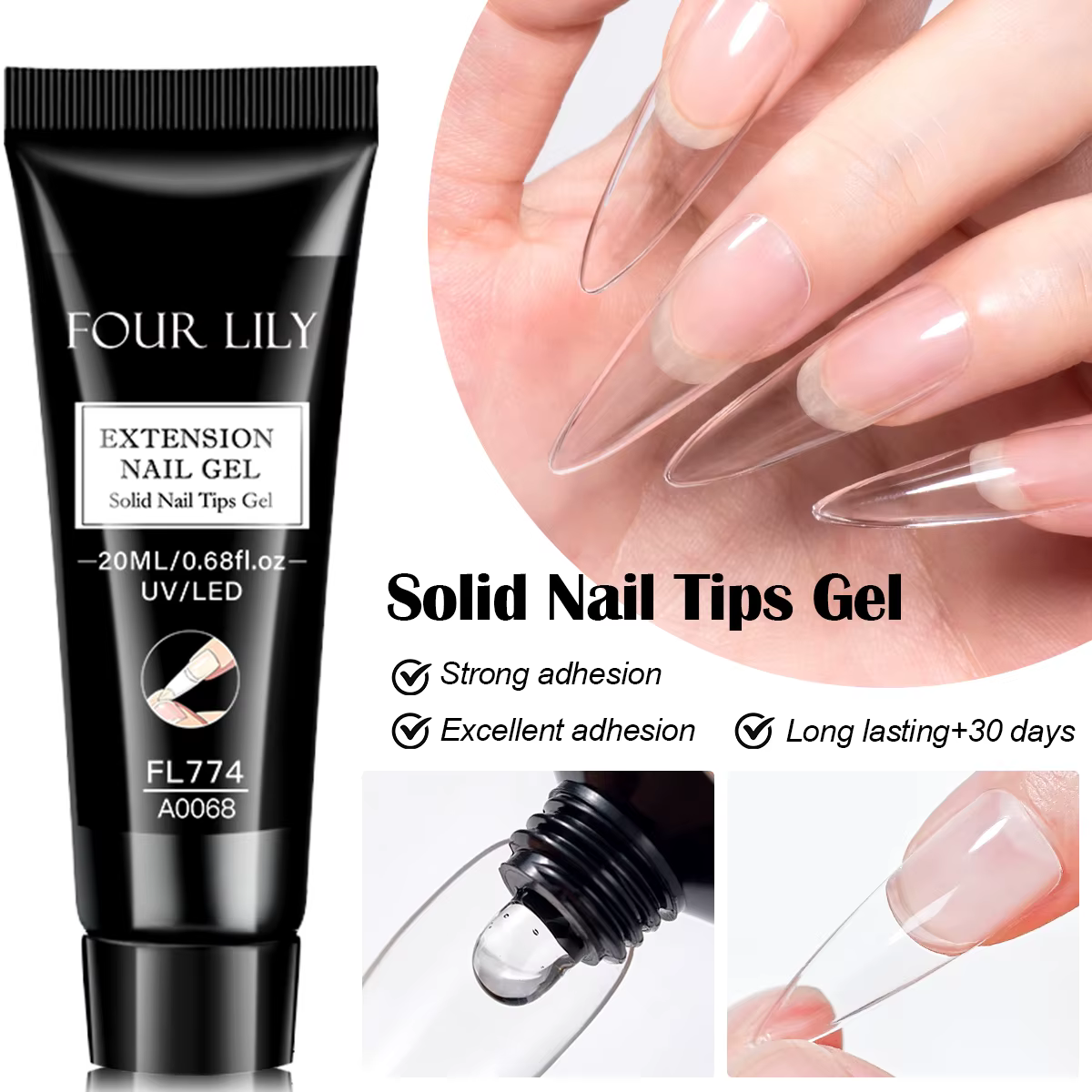 Gel solide pour ongles de 20 ml pour ongles à presser