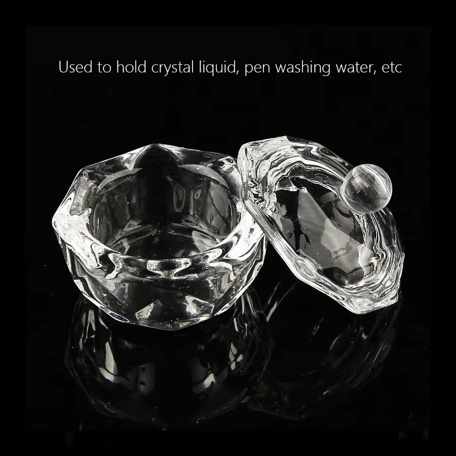 Tasse en verre pour Nail Art avec couvercle pour liquide acrylique