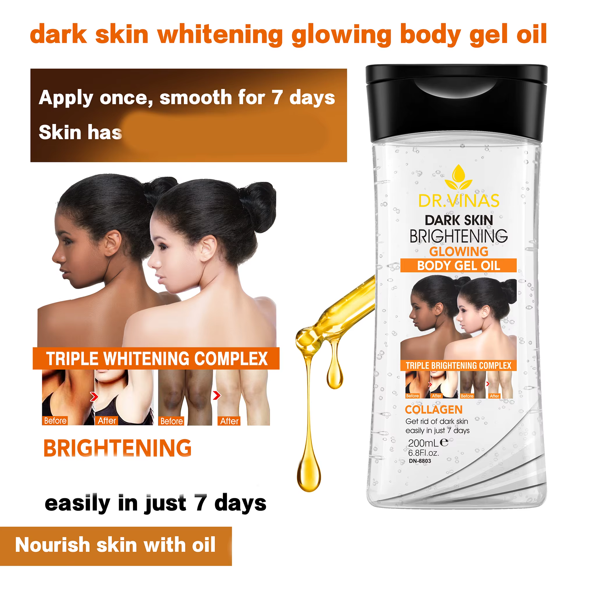 200ml GEL CORPOREL ÉCLAIRANT ET ÉCLATANT Huile Essentielle pour le Corps Huile de Soin de la Peau Hydratante et Hydratante Convient à Toutes les Saisons