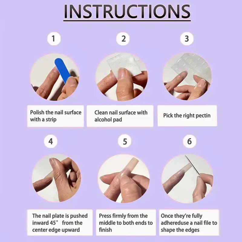 24 faux ongles amande style gothique et bande dessinée avec colle
