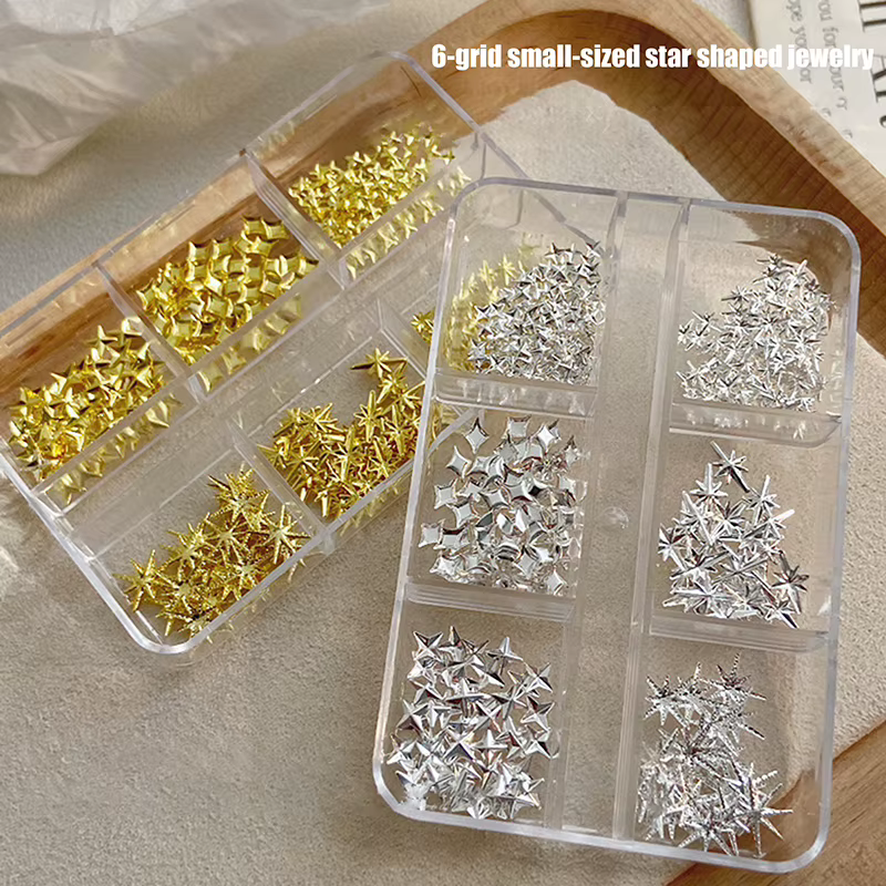 6 grilles métalliques or argent Nail Art strass décor manucure breloques Flatback Starburst pentagrammes bijou accessoires pour ongles
