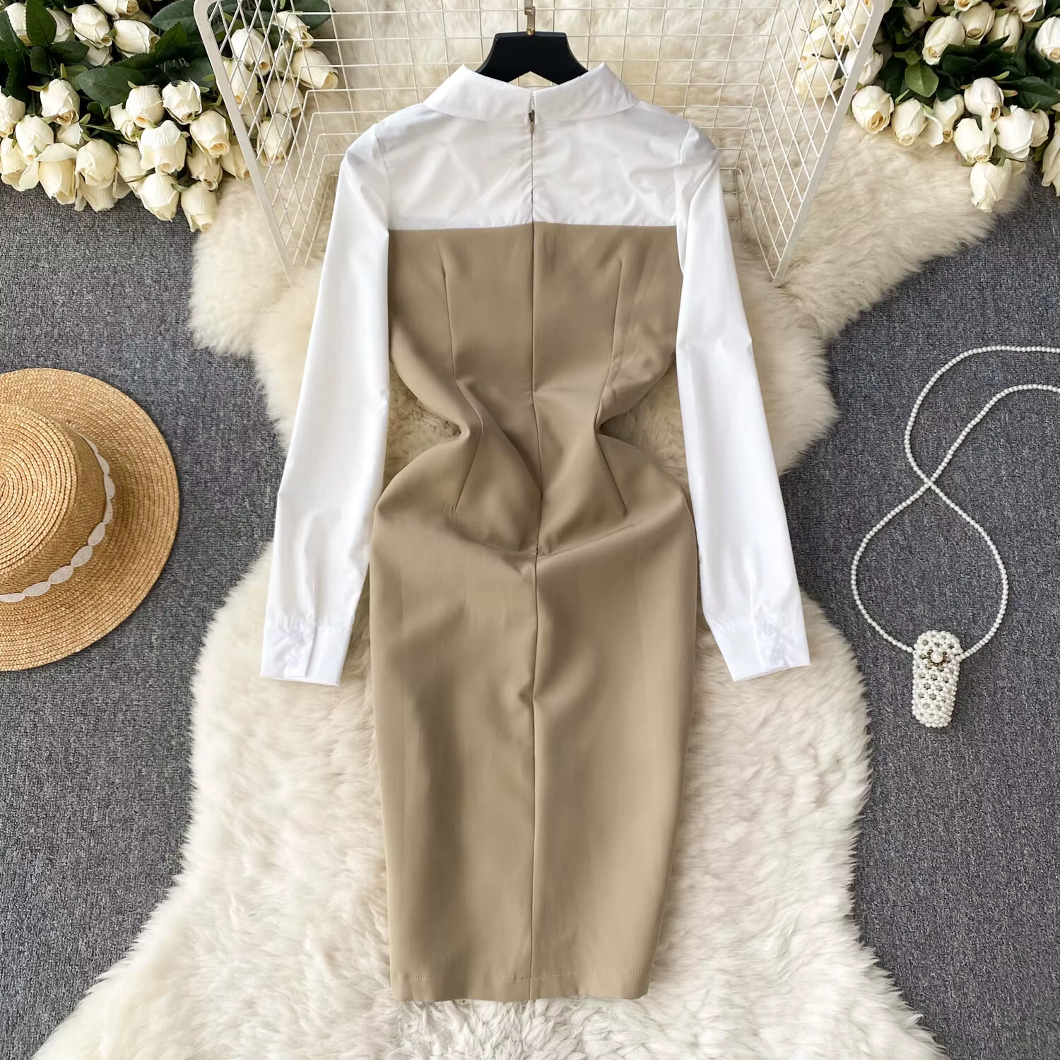 Foamlina 2025 fausse robe chemise deux pièces femmes Double boutonnage gilet Corset taille haute robe crayon fendue