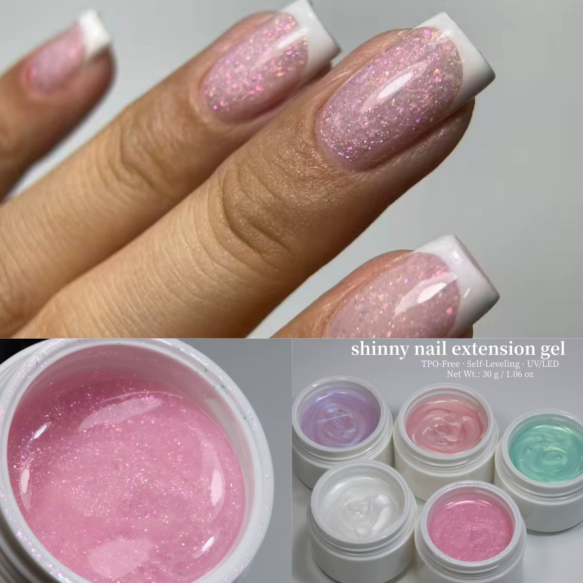MSHARE 30g Gel de Construction pour Ongles Rose Pailleté