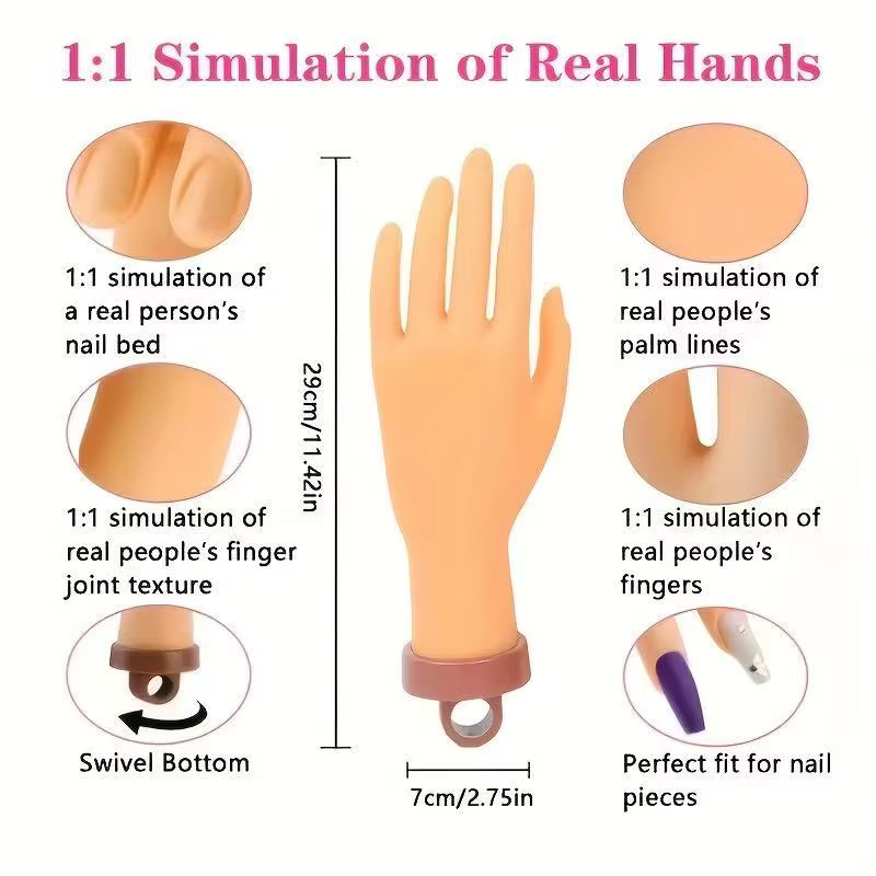 Main d'entraînement pour la pratique des ongles avec support de bureau