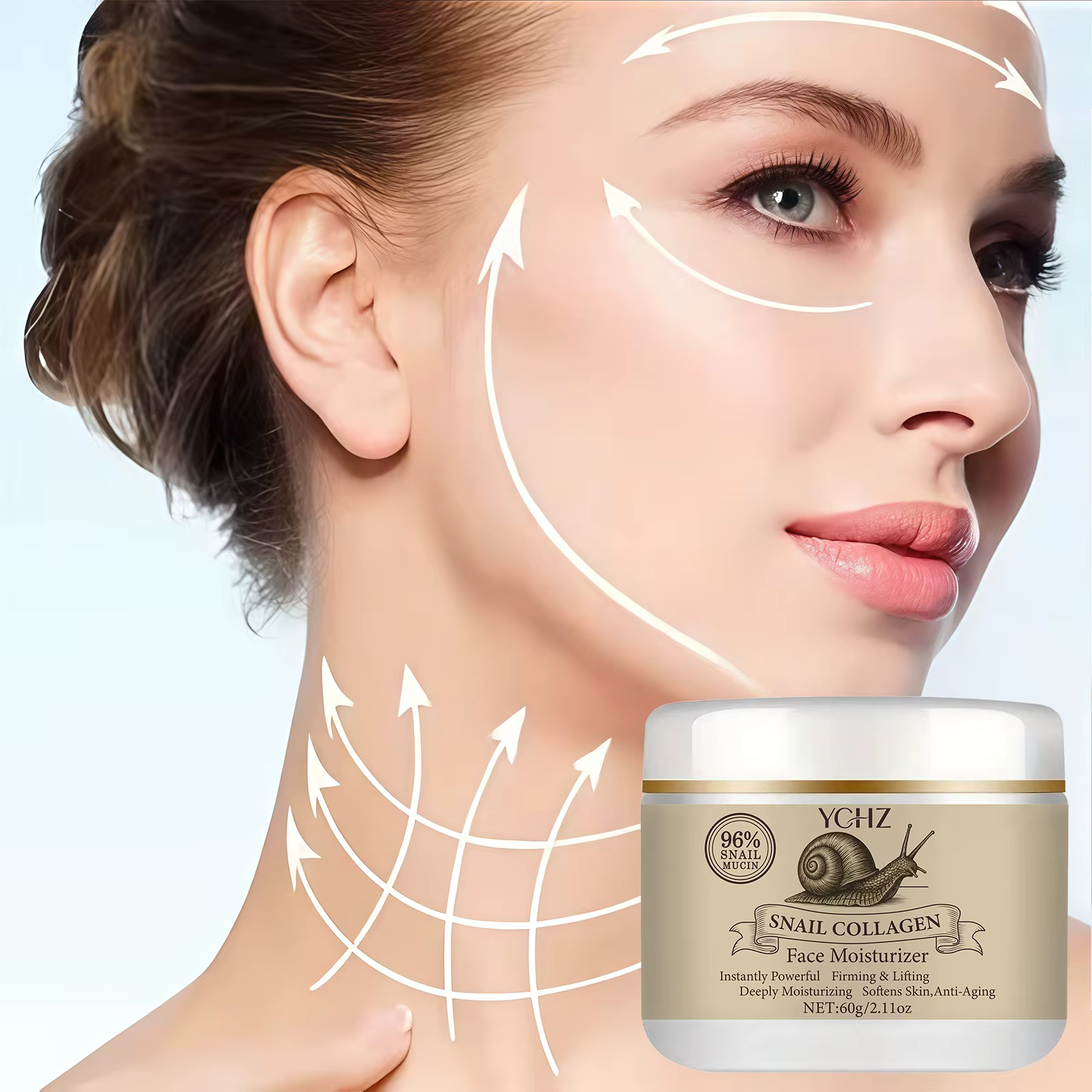Crème à la sécrétion d'escargot et au collagène - 60g - Hydratation 24h - Lissage instantané - Contient 96% de mucine d'escargot - Absorption rapide - Protection de la peau - Produits de soin coréens