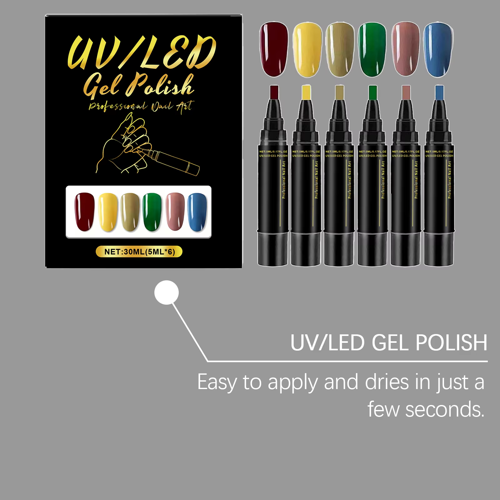Stylo à vernis à ongles 6 couleurs