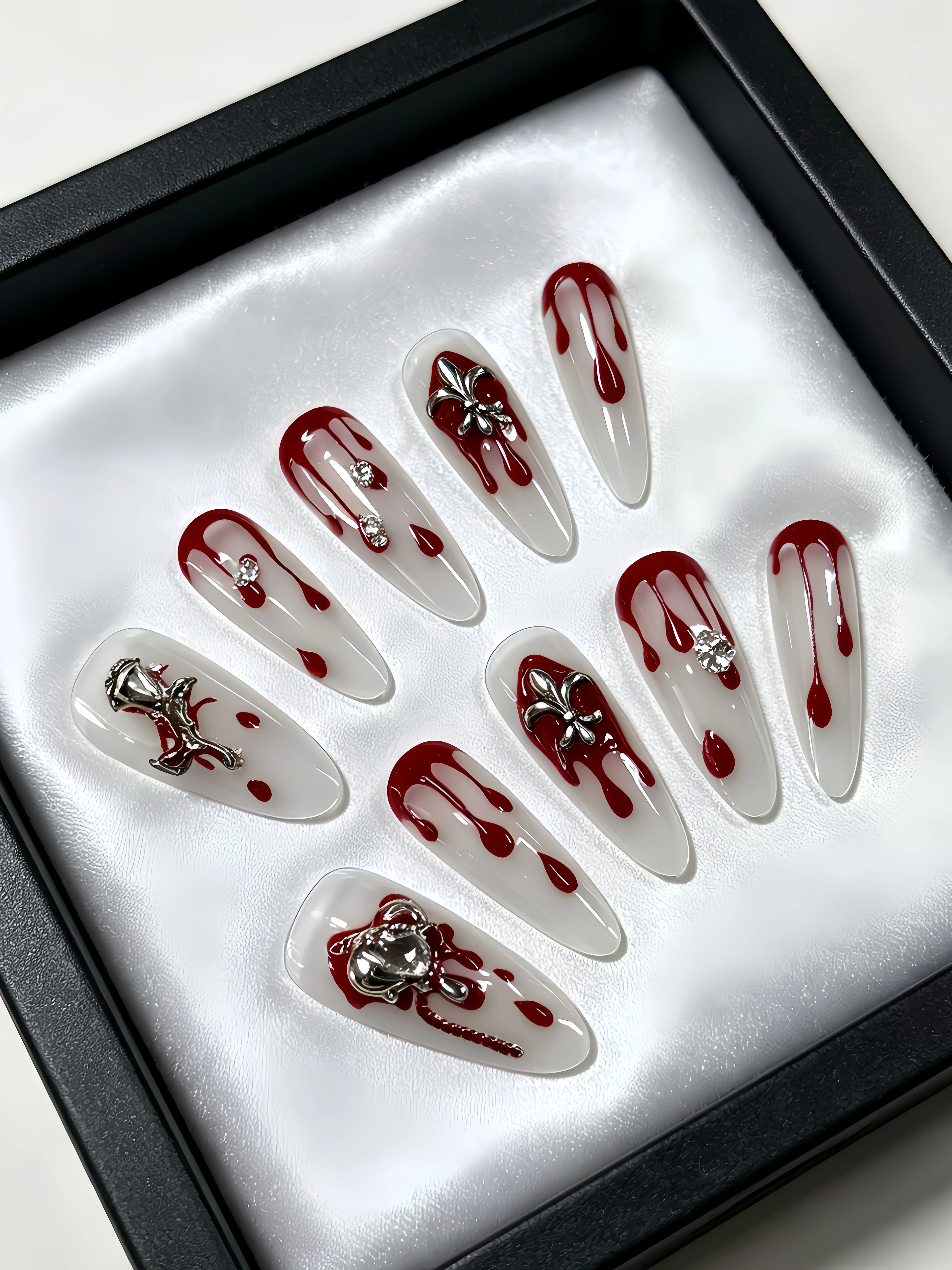 10 faux ongles longs en forme de goutte d'eau