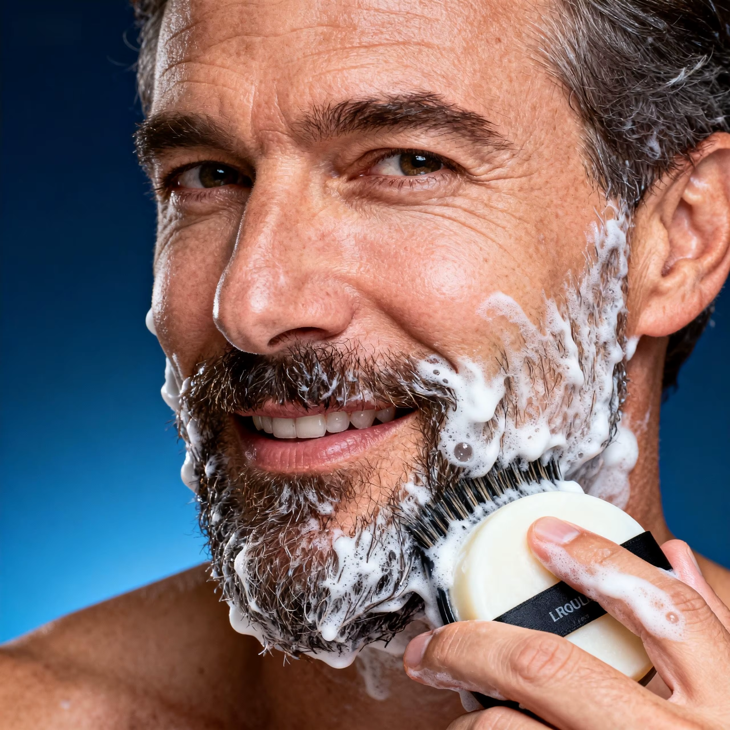 Savon à raser pour homme, contenant de l'extrait de menthe et de l'huile de fruit d'olive. La mousse est épaisse et fine, ce qui facilite l'adoucissement de la base de la barbe, réduisant la résistanc