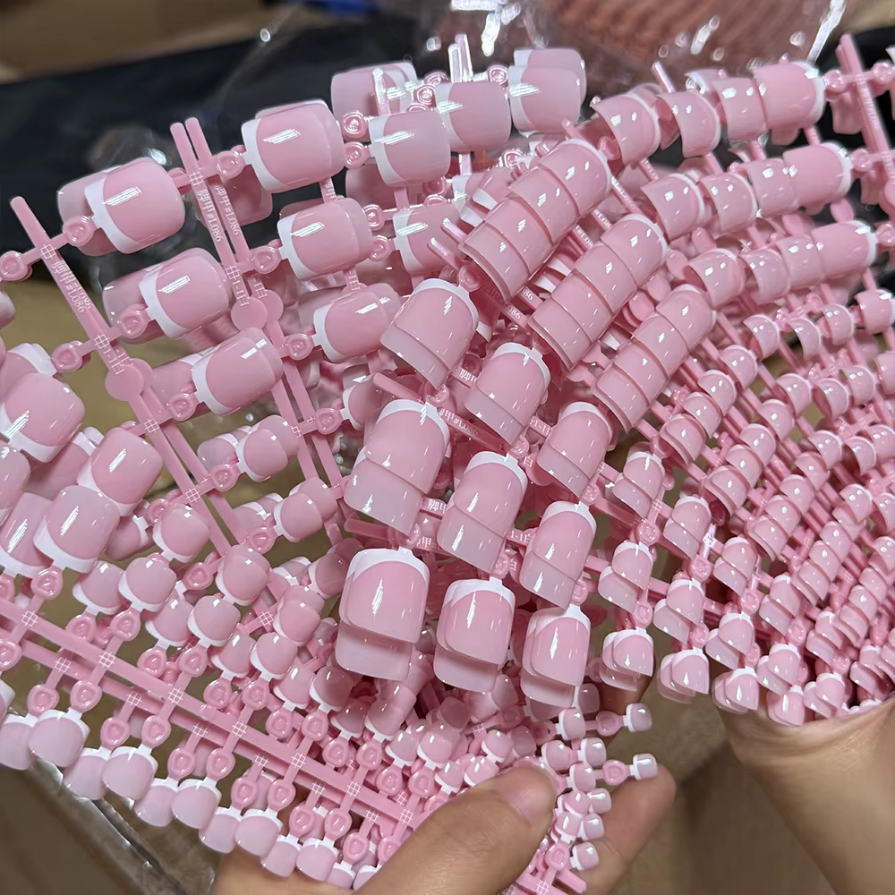 120 pièces court carré faux ongles d'orteil conseils rose français doux Gel presse
