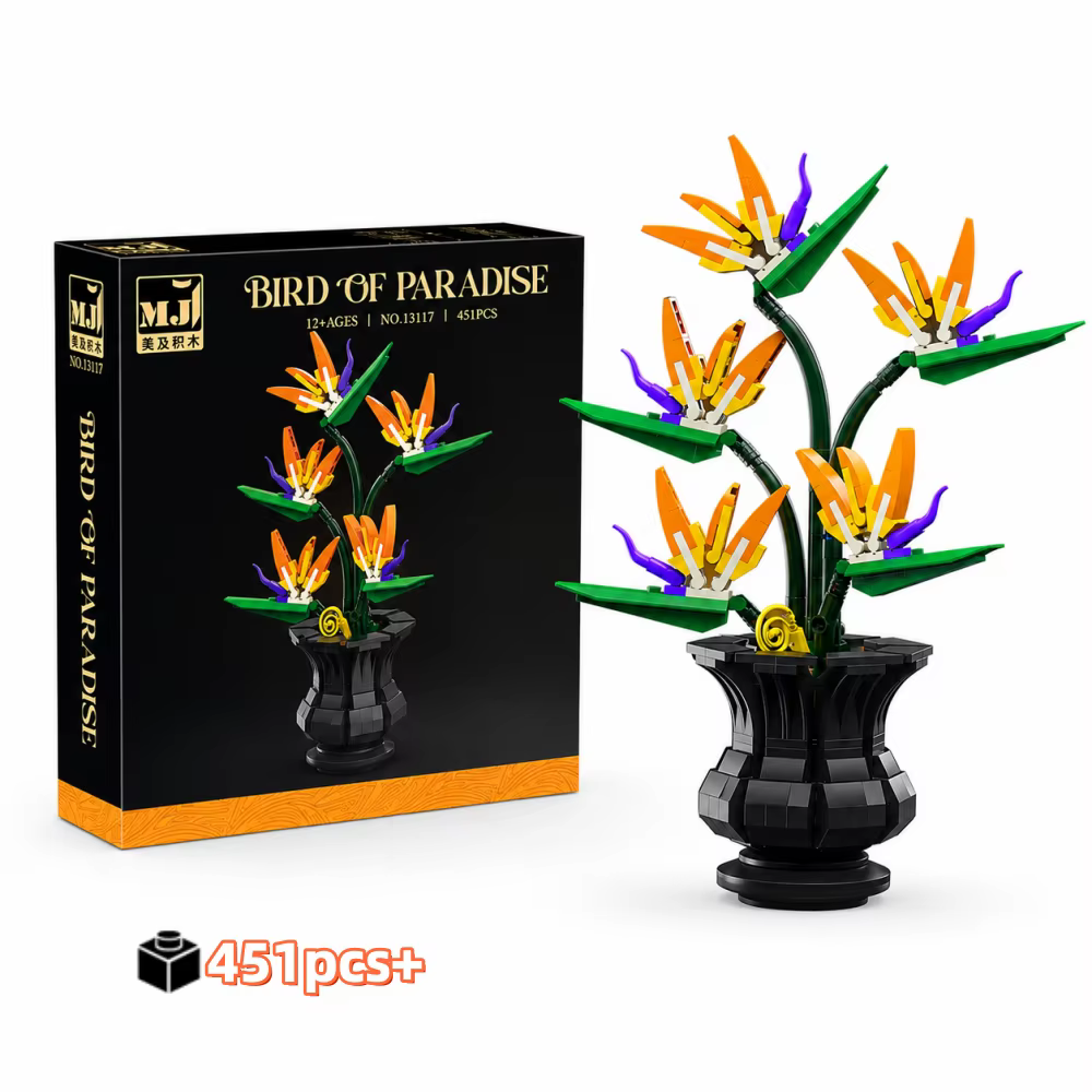 Bouquet d'oiseaux de paradis en blocs de construction, 451 pièces, modèle de plante florale, jouet en briques à monter soi-même, décoration de bureau, cadeau de saint-valentin pour filles et enfants