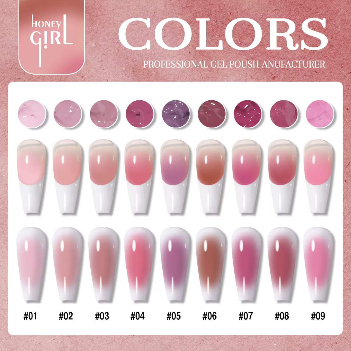 1 pièce Gel à ongles semi-solide rose 9 couleurs