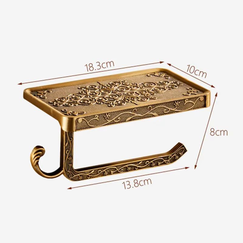 Support de papier toilette et de téléphone portable en bronze sculpté, style antique vintage, pour salle de bain, accessoire de rangement