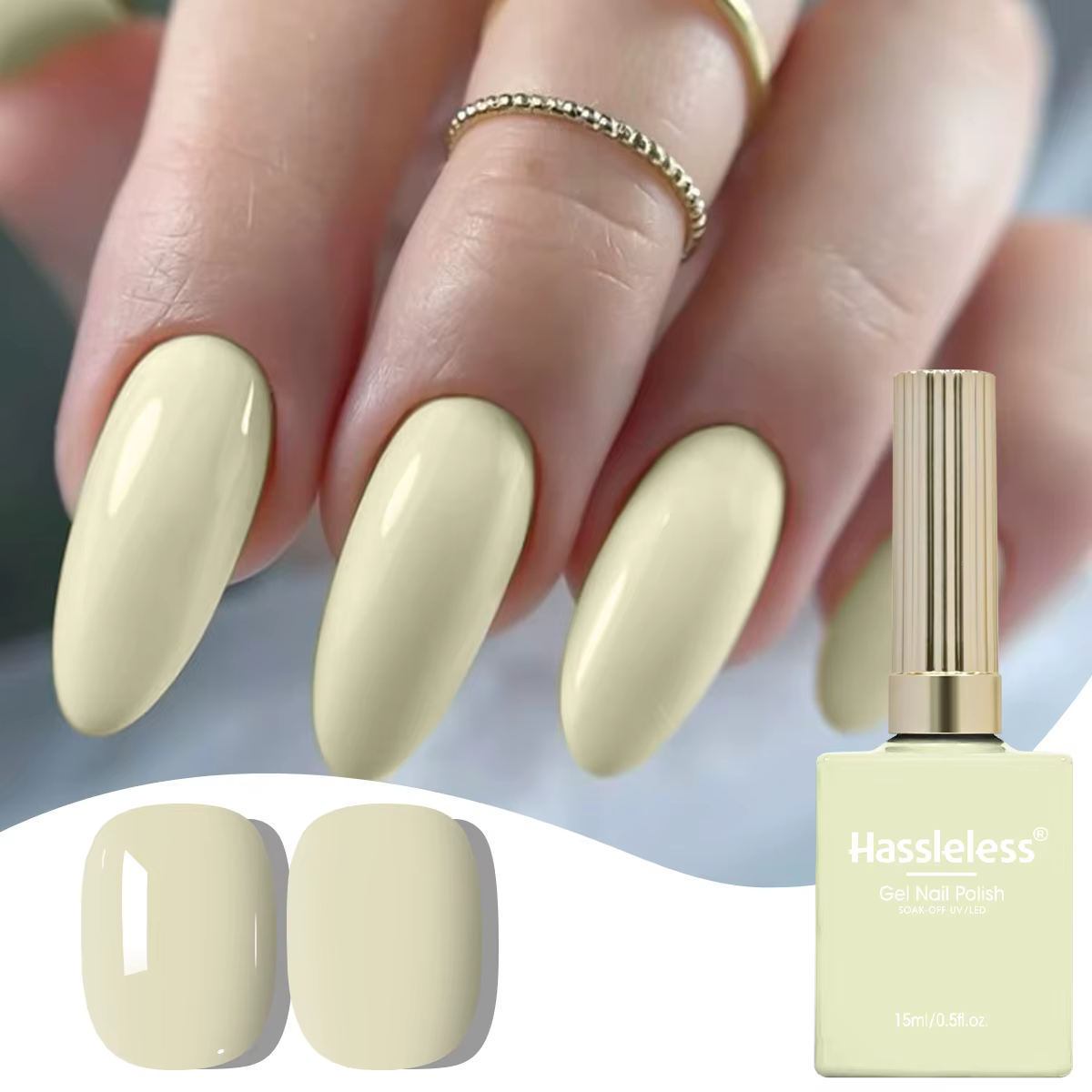 Hassleless 1 flacon (15 ml) de gel à ongles couleur jaune pâle — Vernis gel simple et facile à appliquer