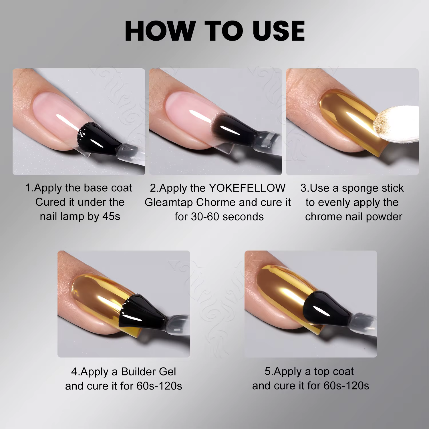 NOUVEAU YOKEFELLOW GleamTap Top Coat pour Poudre Chromée Sans HEMA et TPO 15ML – Rétention Maximale
