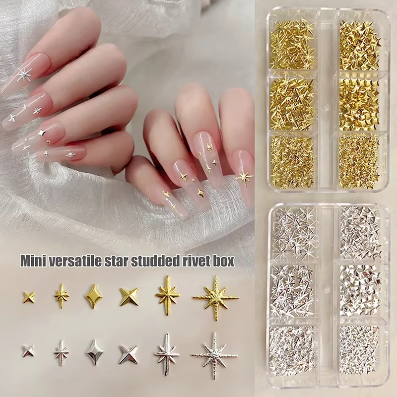 6 grilles métalliques or argent Nail Art strass décor manucure breloques Flatback Starburst pentagrammes bijou accessoires pour ongles