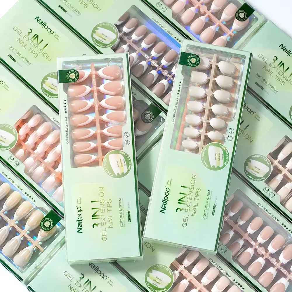 Nailpop 3 en 1 ongles à pointe française pré-colorés presse rapide et facile