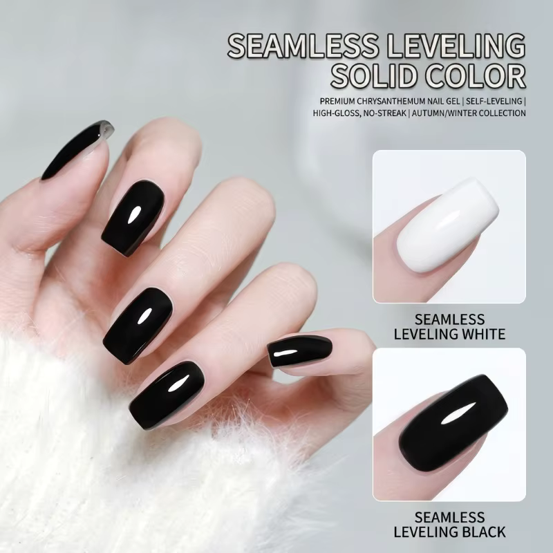 Nouvelle Arrivée Vernis à Ongles Gel Noir Pur Blanc Pur Effet Lissant Auto-nivelant Longue Durée Résistant aux Déchirures Éclaircissant la Peau