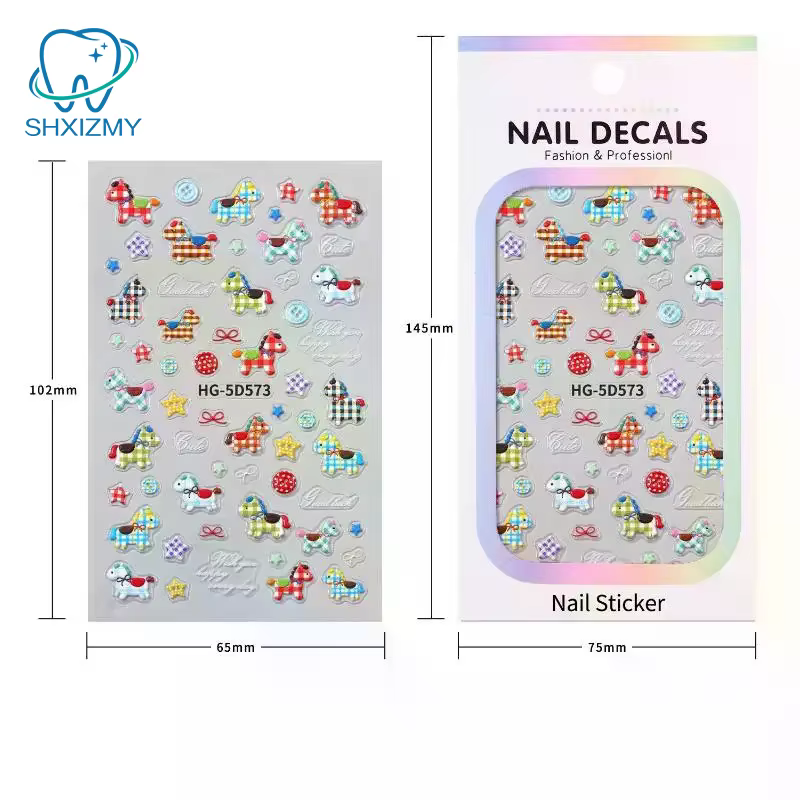 Autocollant cheval coloré et élégant pour Nail Art