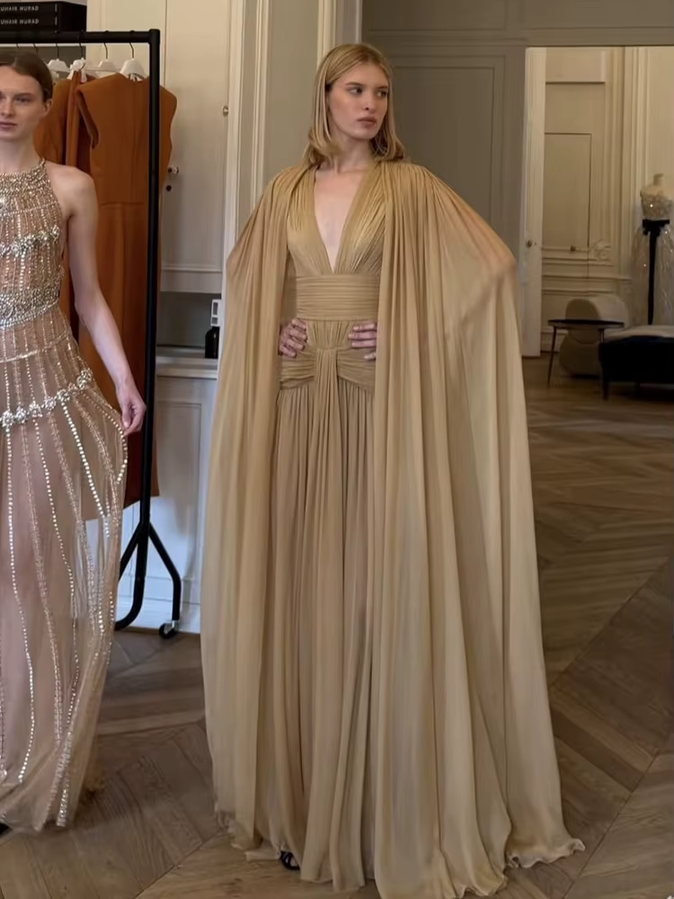 Sisterlinda Élégant Tendance Robe Femmes Plis Maille Cape Voir À Travers Ourlet v-Cou Gland De Mariage Fête D'été Chic Mode Vestidos