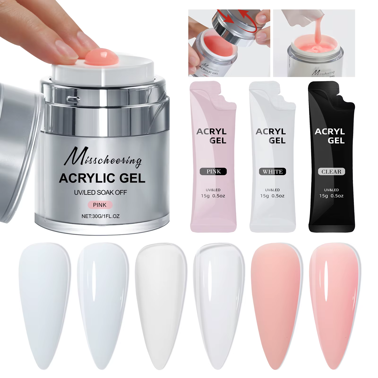 15/30g Gel pour ongles à constructeur rapide blanc nu rose clair Gel d'extension pour Nail Art Gel acrylique multifonctionnel tremper UV LED pour Salon