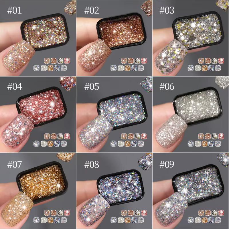Nouveau gel à ongles diamanté 9 couleurs