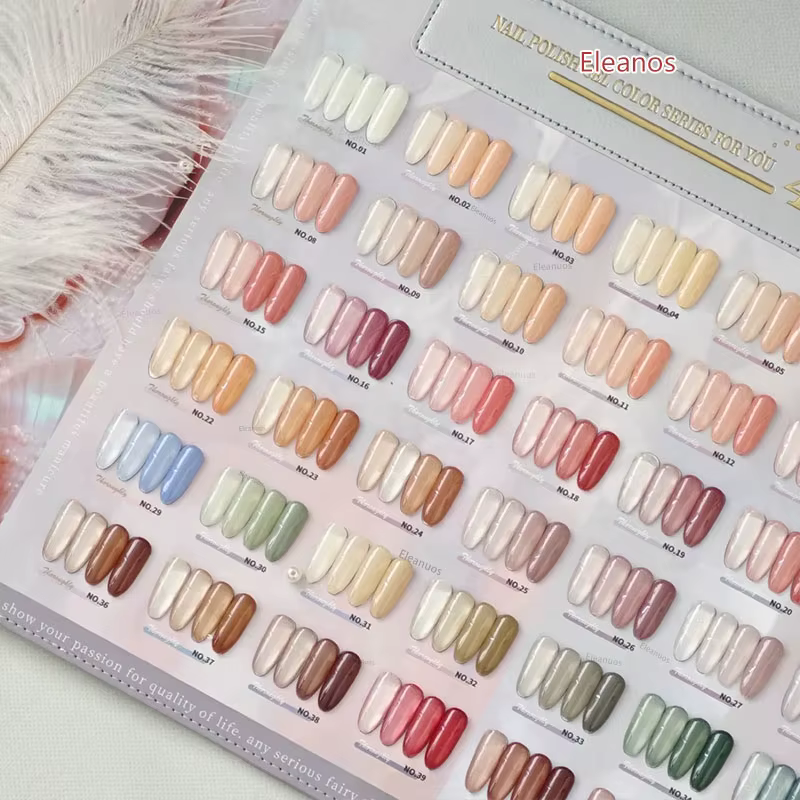 Eleanos 42 pièces * 15ml gelée nue Gel vernis à ongles avec carte de couleur Semi Transparent Nail Art fournitures