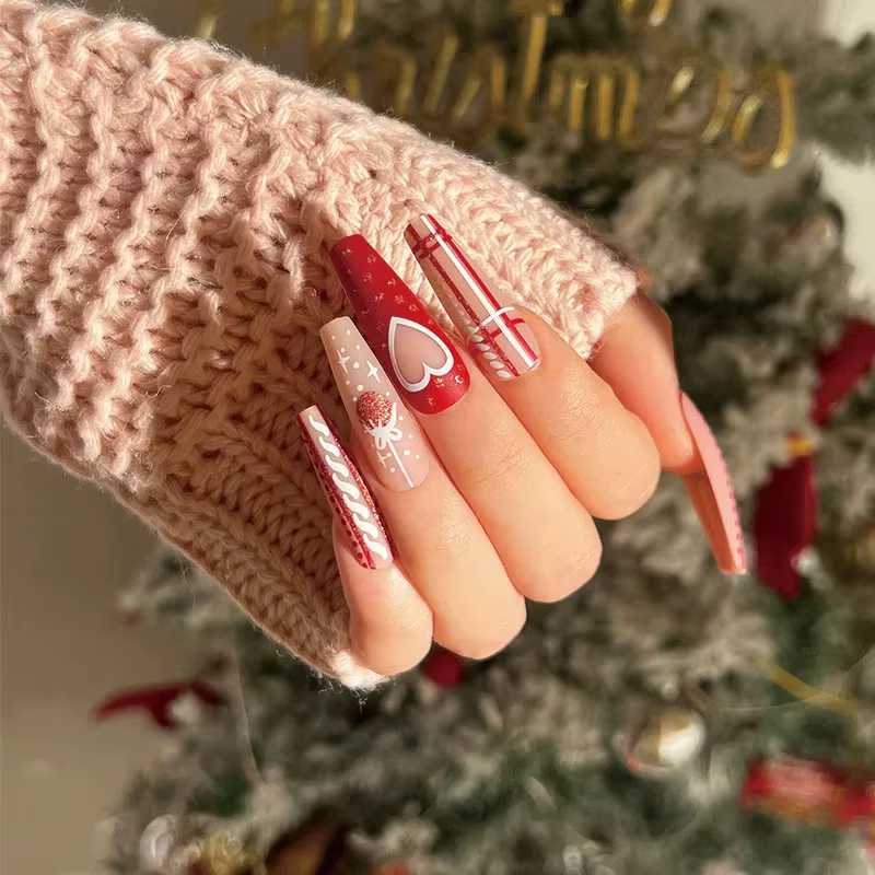 Faux ongles à pression française de noël