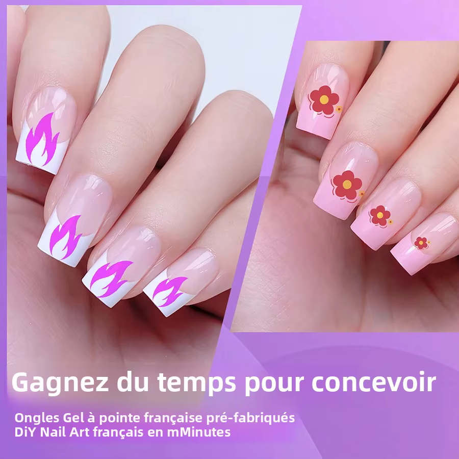 120 pièces taille moyenne Style français couverture complète presse sur les ongles portable rapide facile amélioration