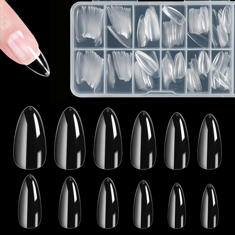 Faux ongles en amande, transparents mats