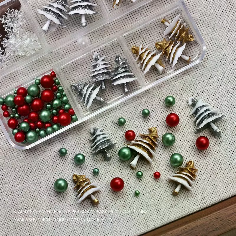6 grilles/boîte de perles de noël rouge/vert