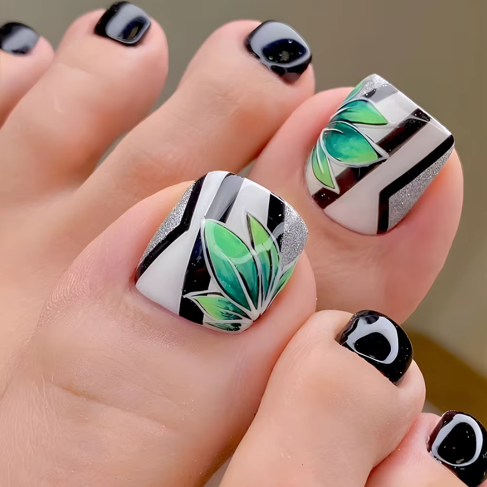Faux ongles français simples pour orteils