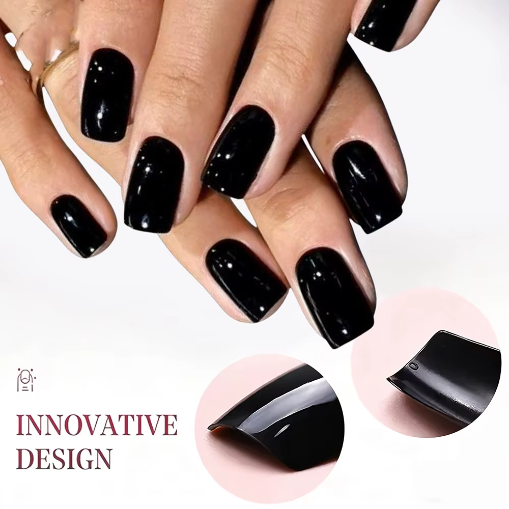 120 faux ongles noirs brillants par boîte