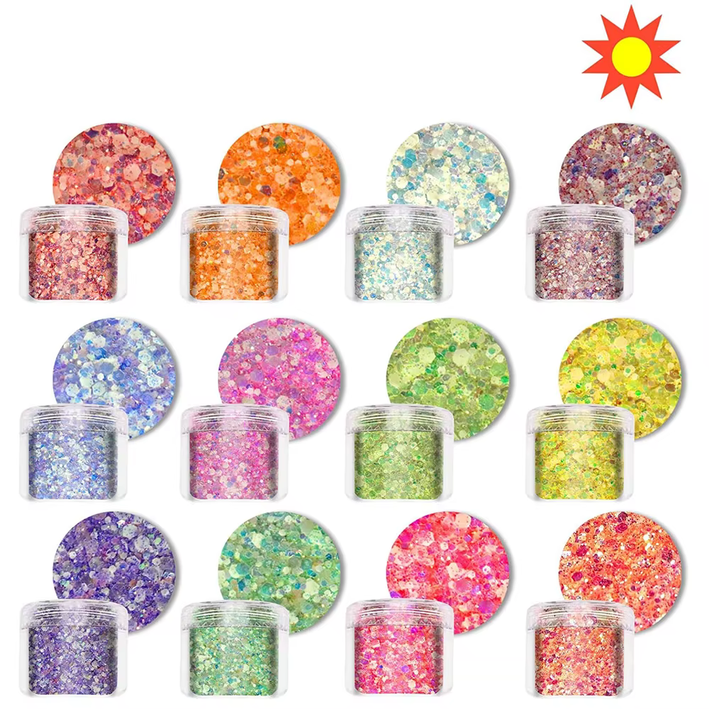15 couleurs-20g brillent dans la nuit paillettes lumineuses grosses Nail Art