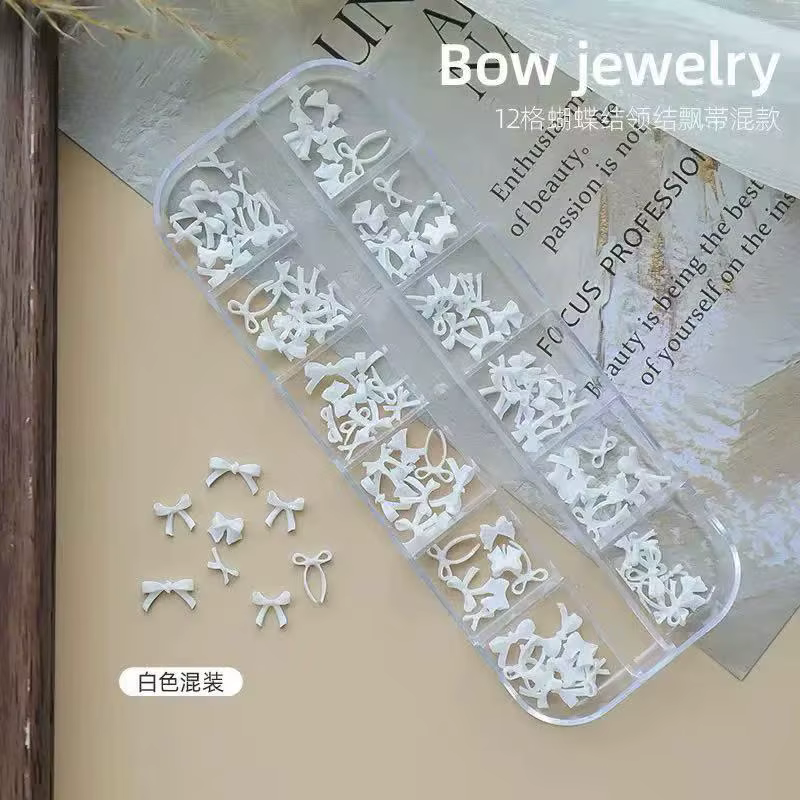 Décorations pour ongles en forme de nœud bordeaux à 12/16 compartiments