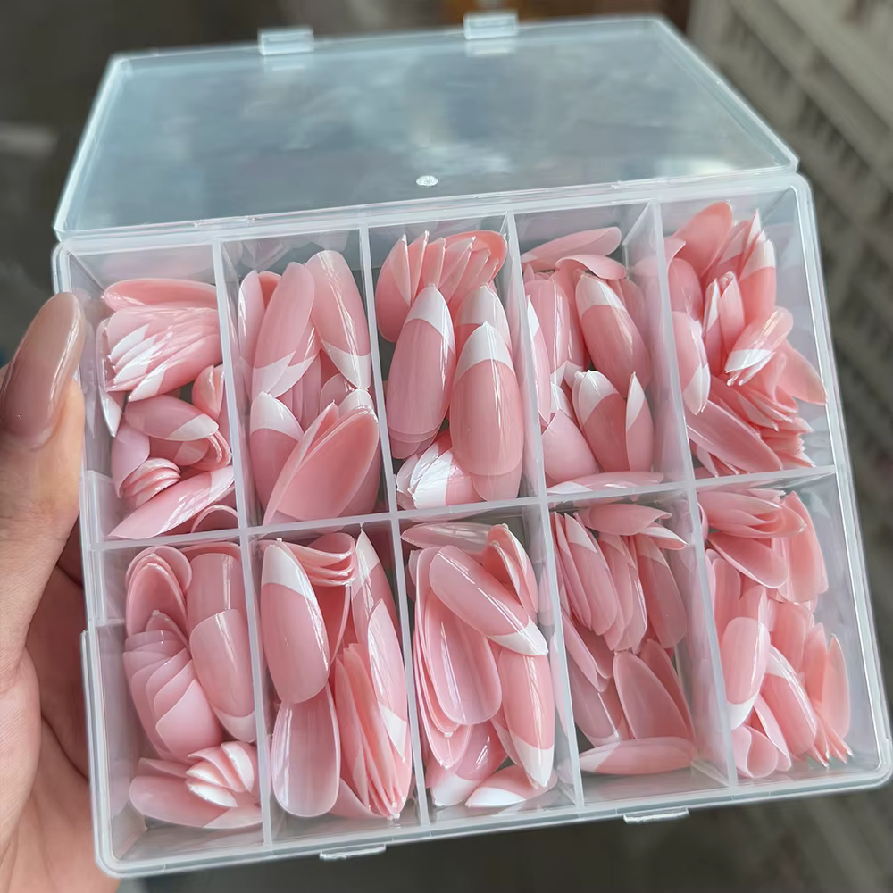 360/240/120 pièces rose clair amande presse sur ongles brillant blanc français faux