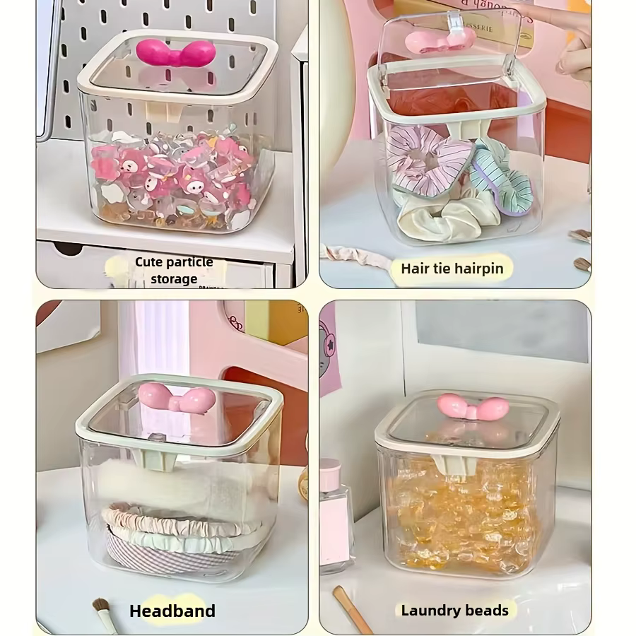 Organisateurs de rangement d'accessoires pour cheveux, support de rangement d'accessoires de vanité, boîte anti-poussière, conteneurs de rangement de linge, salle de bain