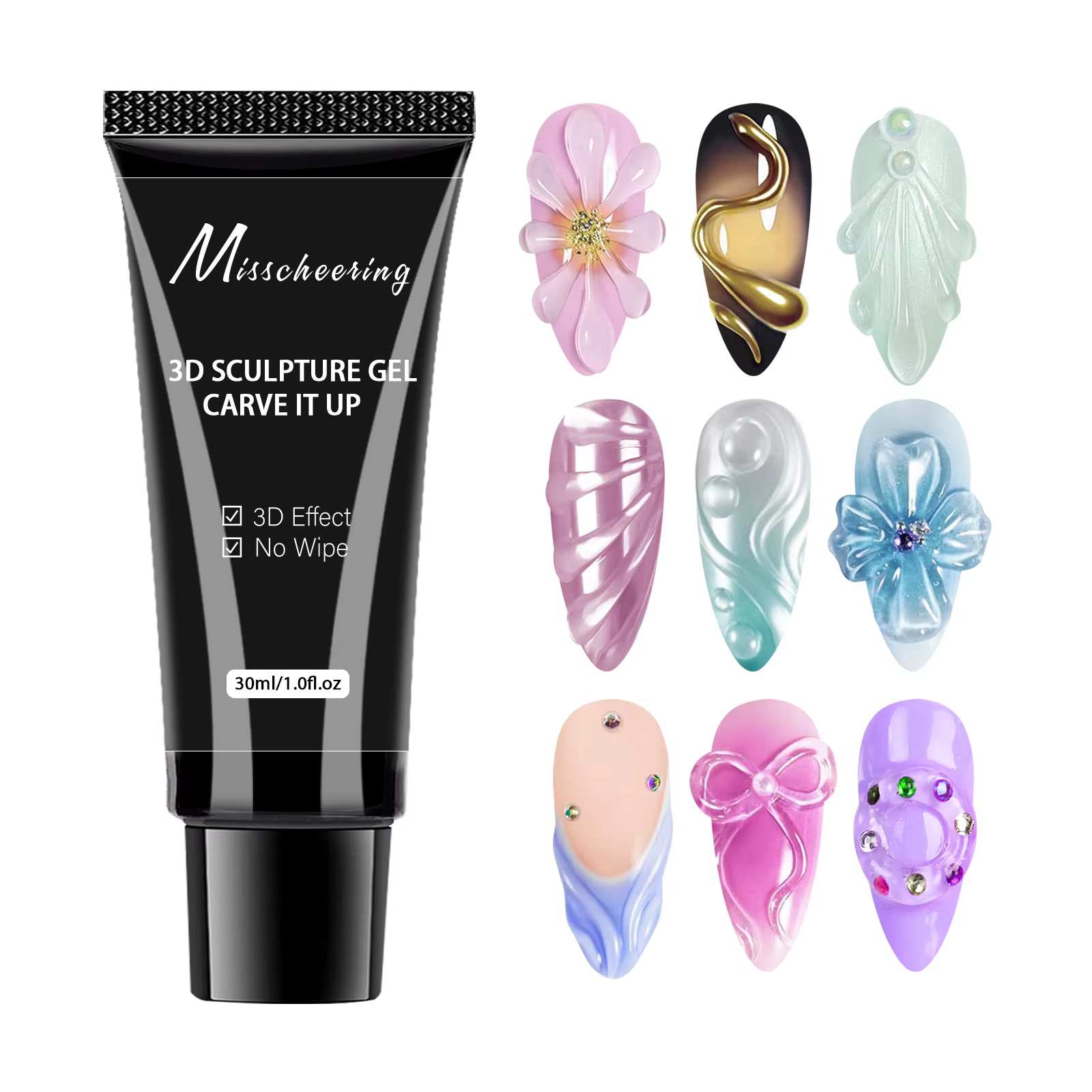 15/30 ml Gel d'art d'ongle 3D-Designs de bricolage transparents Gel de sculpture imperméable Gel de conception
