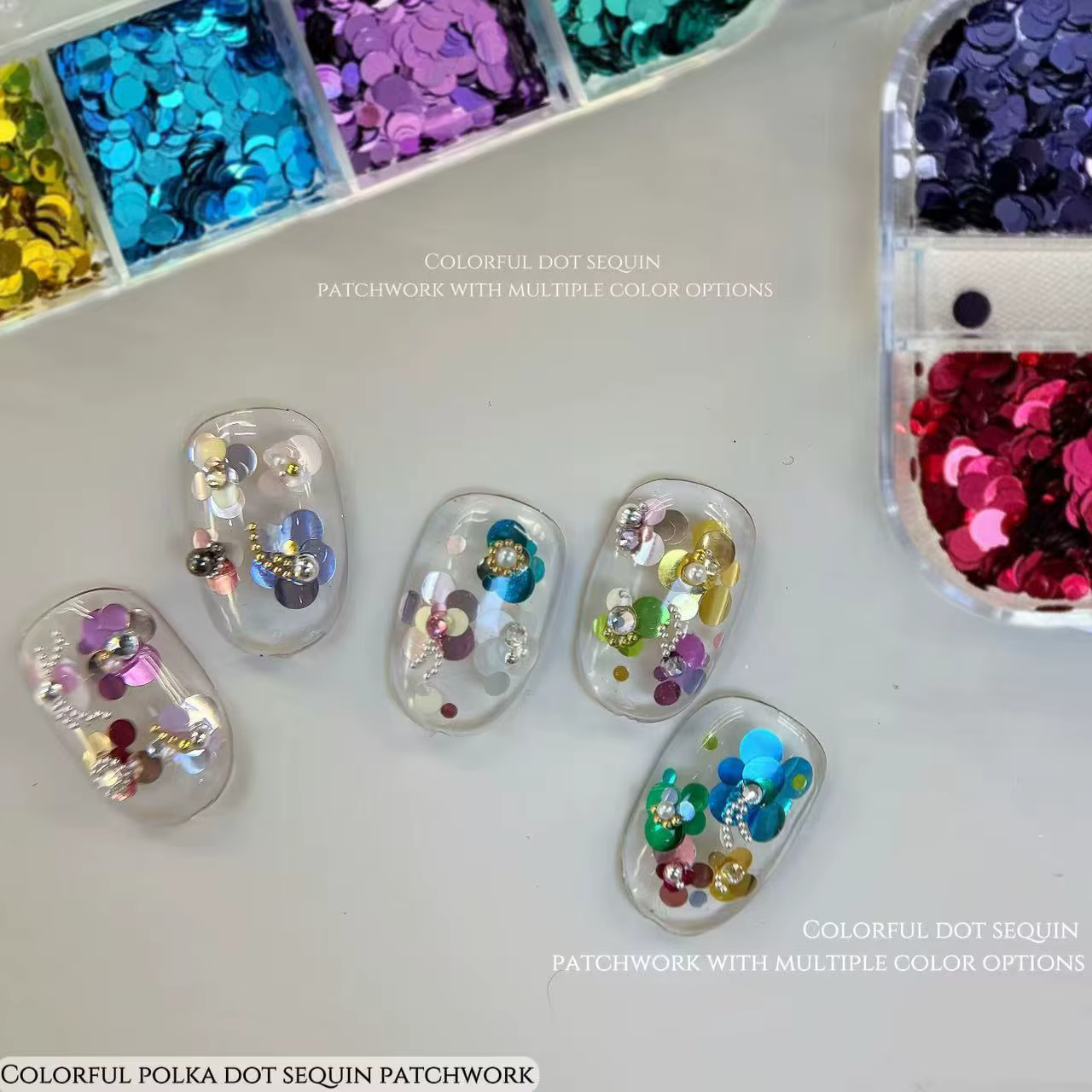 12 grilles de paillettes 3D colorées mini rondes pour ongles