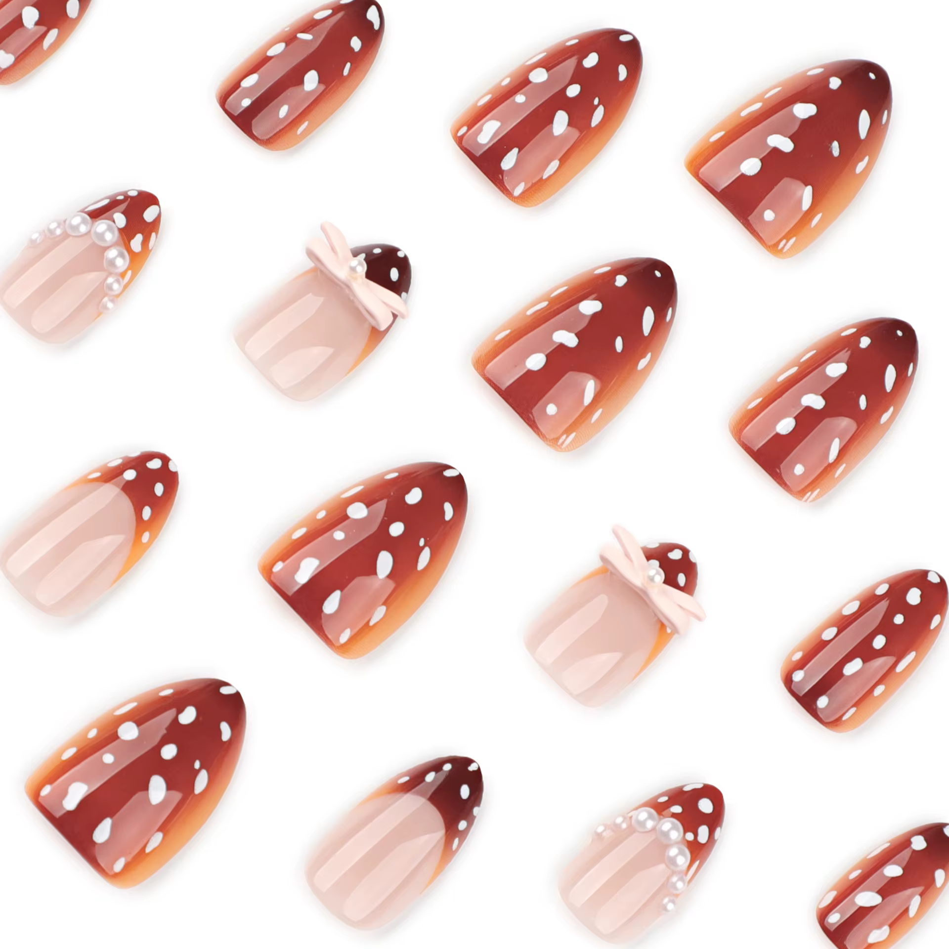 24 pièces couleur marron automne faux ongles blanc vague Point conceptions amande Style français